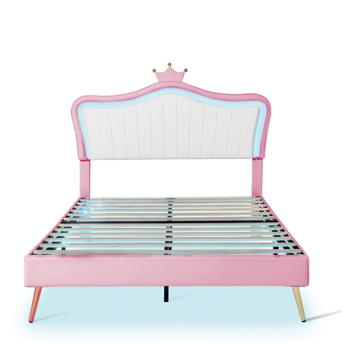 Full/Queen Size Modern Upholstered Princess Bed With Crown Headboard And LED Lights