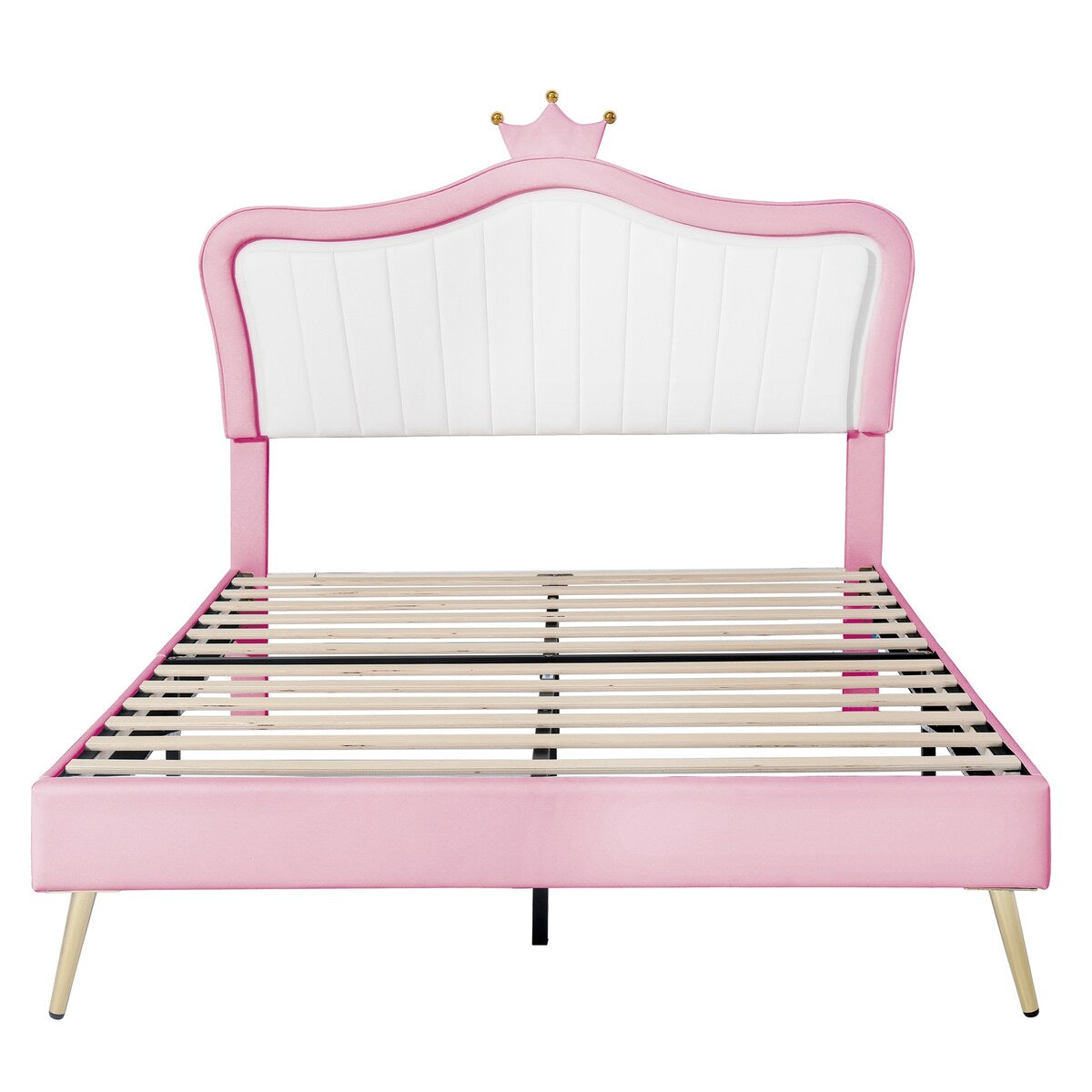 Full/Queen Size Modern Upholstered Princess Bed With Crown Headboard And LED Lights
