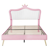 Full/Queen Size Modern Upholstered Princess Bed With Crown Headboard And LED Lights