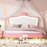 Full/Queen Size Modern Upholstered Princess Bed With Crown Headboard And LED Lights