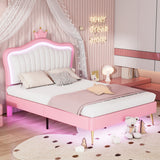 Full/Queen Size Modern Upholstered Princess Bed With Crown Headboard And LED Lights
