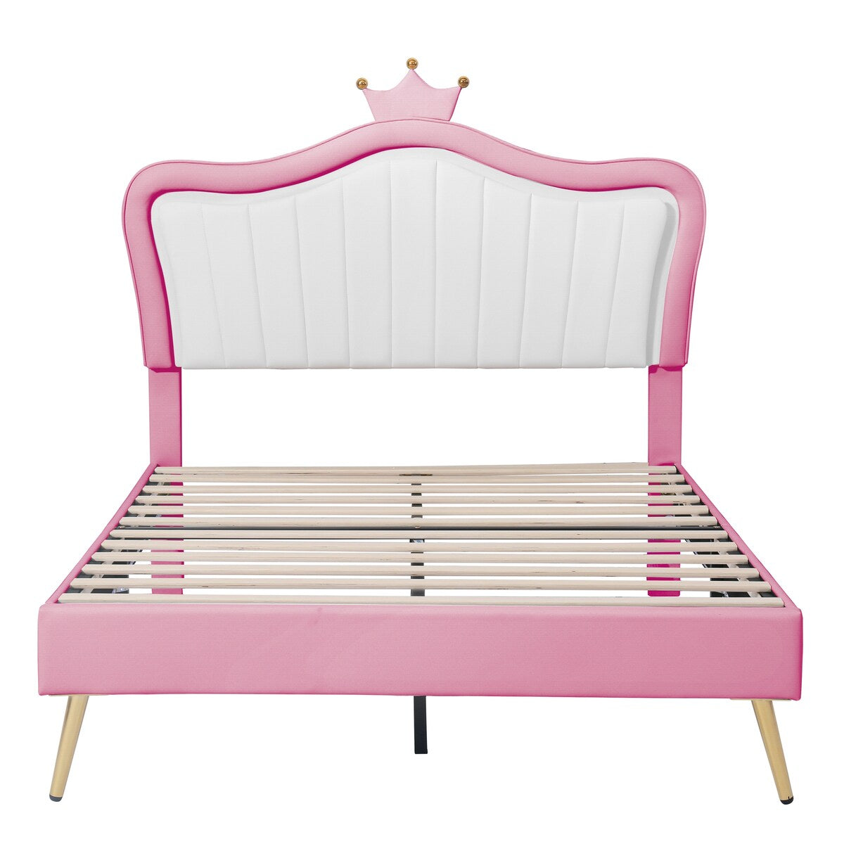Full/Queen Size Modern Upholstered Princess Bed With Crown Headboard And LED Lights