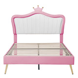 Full/Queen Size Modern Upholstered Princess Bed With Crown Headboard And LED Lights