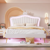 Full/Queen Size Modern Upholstered Princess Bed With Crown Headboard And LED Lights