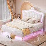 Full/Queen Size Modern Upholstered Princess Bed With Crown Headboard And LED Lights
