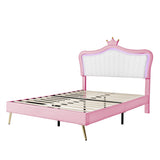 Full/Queen Size Modern Upholstered Princess Bed With Crown Headboard And LED Lights