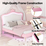 Full/Queen Size Modern Upholstered Princess Bed With Crown Headboard And LED Lights
