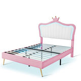Full/Queen Size Modern Upholstered Princess Bed With Crown Headboard And LED Lights