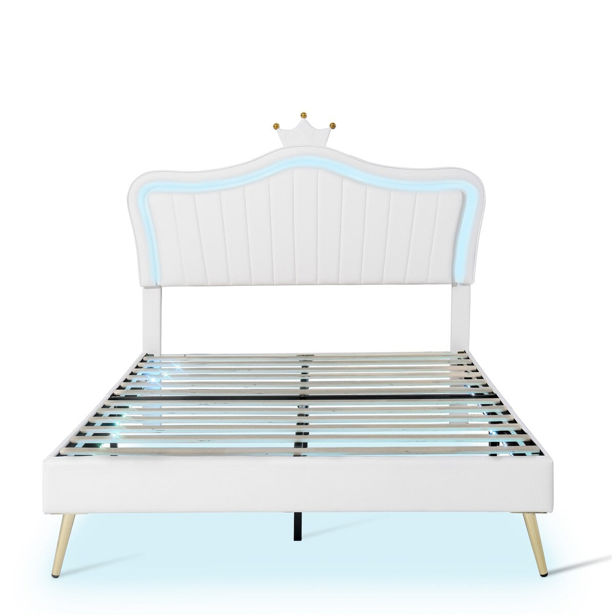 Full/Queen Size Modern Upholstered Princess Bed With Crown Headboard And LED Lights