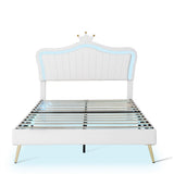 Full/Queen Size Modern Upholstered Princess Bed With Crown Headboard And LED Lights