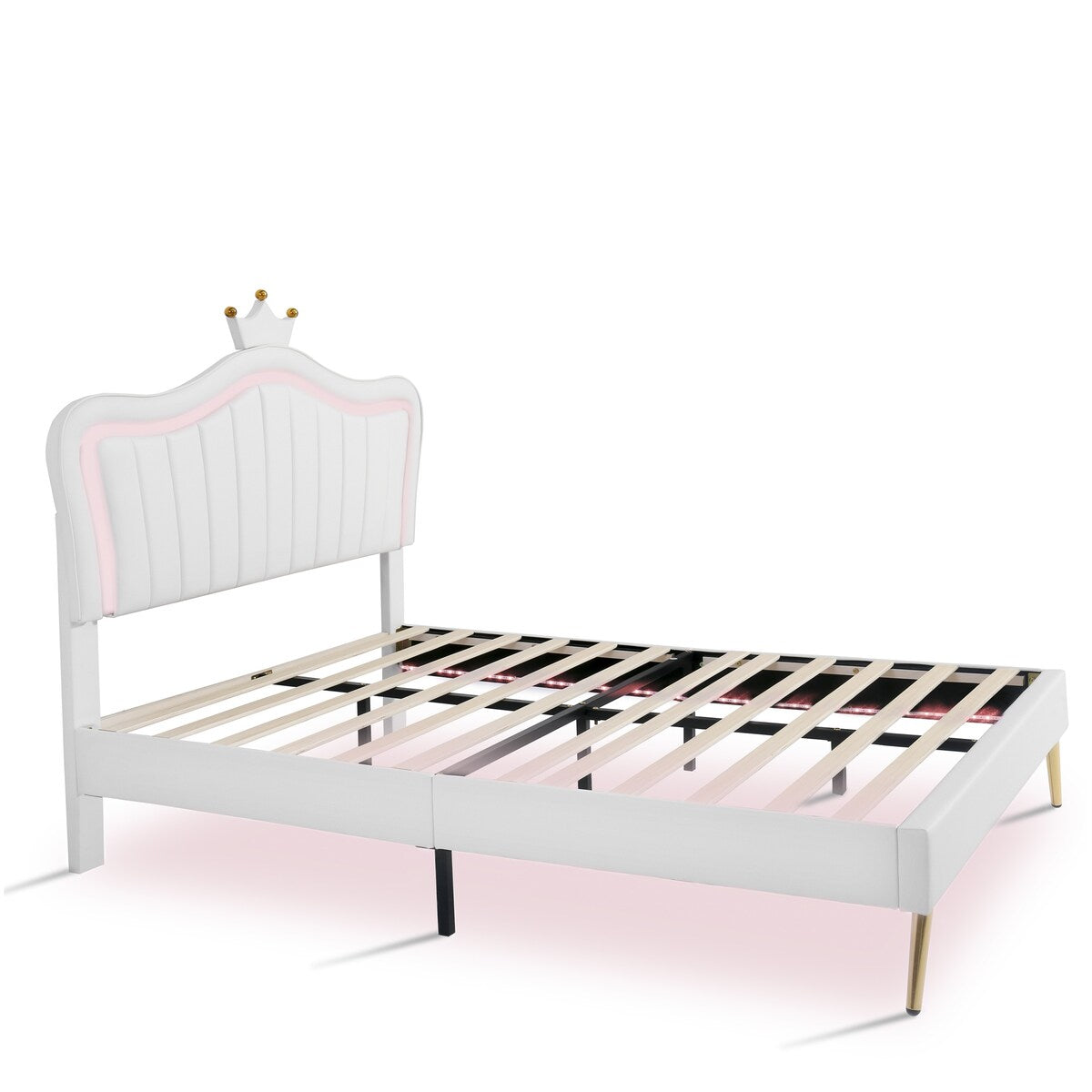 Full/Queen Size Modern Upholstered Princess Bed With Crown Headboard And LED Lights