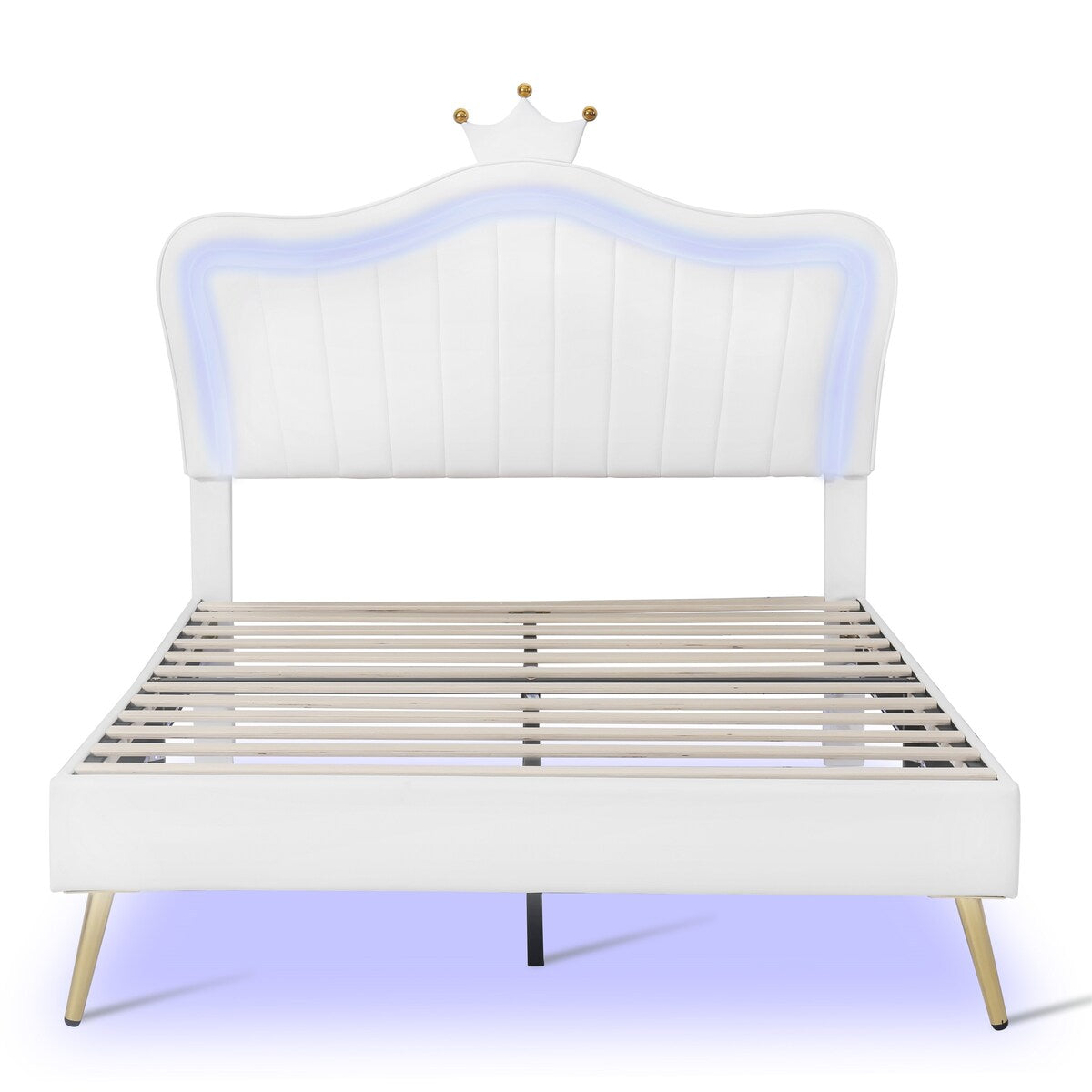 Full/Queen Size Modern Upholstered Princess Bed With Crown Headboard And LED Lights