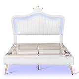 Full/Queen Size Modern Upholstered Princess Bed With Crown Headboard And LED Lights