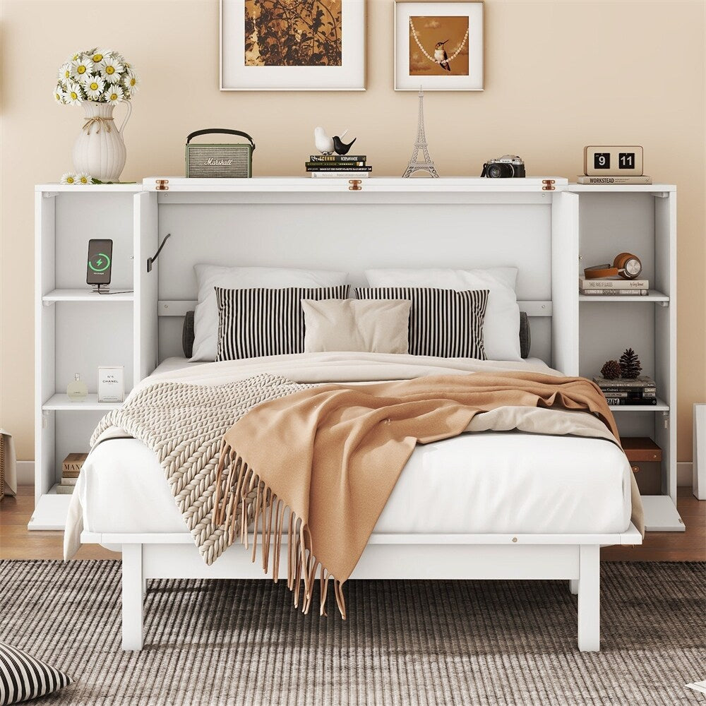 Full Size Murphy Bed with Shelves, Drawers and USB Ports