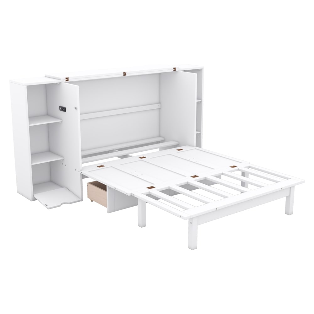 Full Size Murphy Bed with Shelves, Drawers and USB Ports