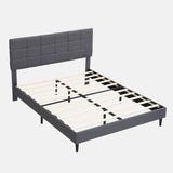Platform Bed Frame with Fabric Upholstered Headboard and Wooden Slats