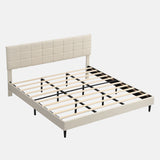 Platform Bed Frame with Fabric Upholstered Headboard and Wooden Slats