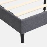 Platform Bed Frame with Fabric Upholstered Headboard and Wooden Slats