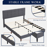 Platform Bed Frame with Fabric Upholstered Headboard and Wooden Slats
