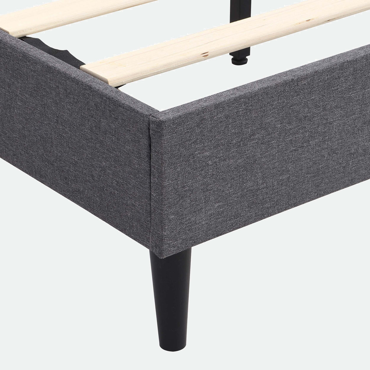 Platform Bed Frame with Fabric Upholstered Headboard and Wooden Slats