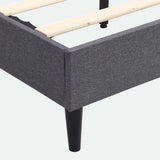Platform Bed Frame with Fabric Upholstered Headboard and Wooden Slats