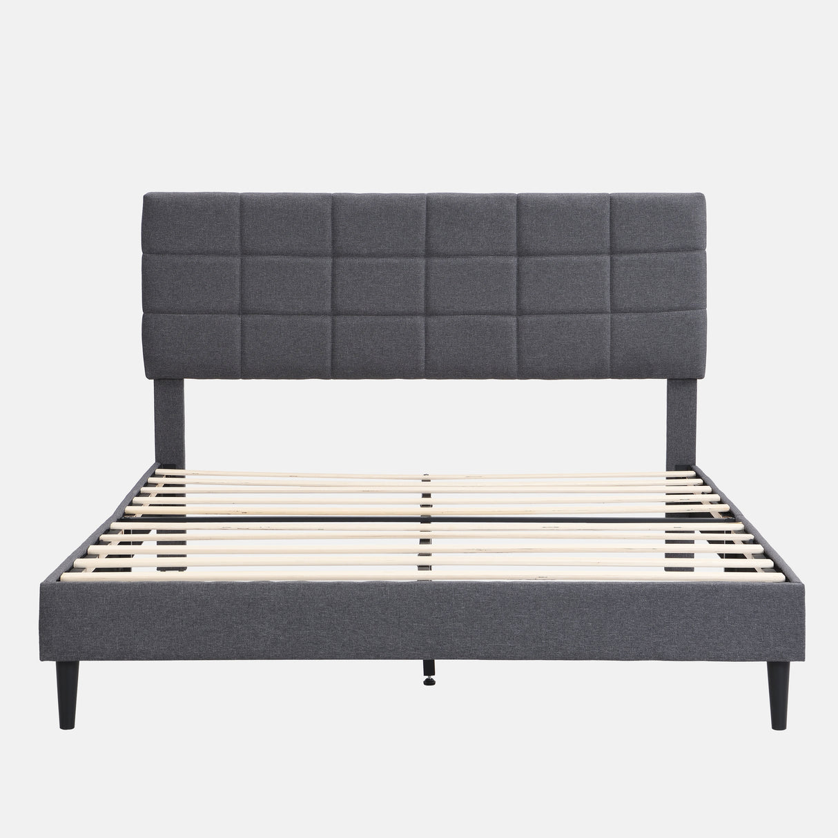 Platform Bed Frame with Fabric Upholstered Headboard and Wooden Slats