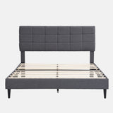 Platform Bed Frame with Fabric Upholstered Headboard and Wooden Slats