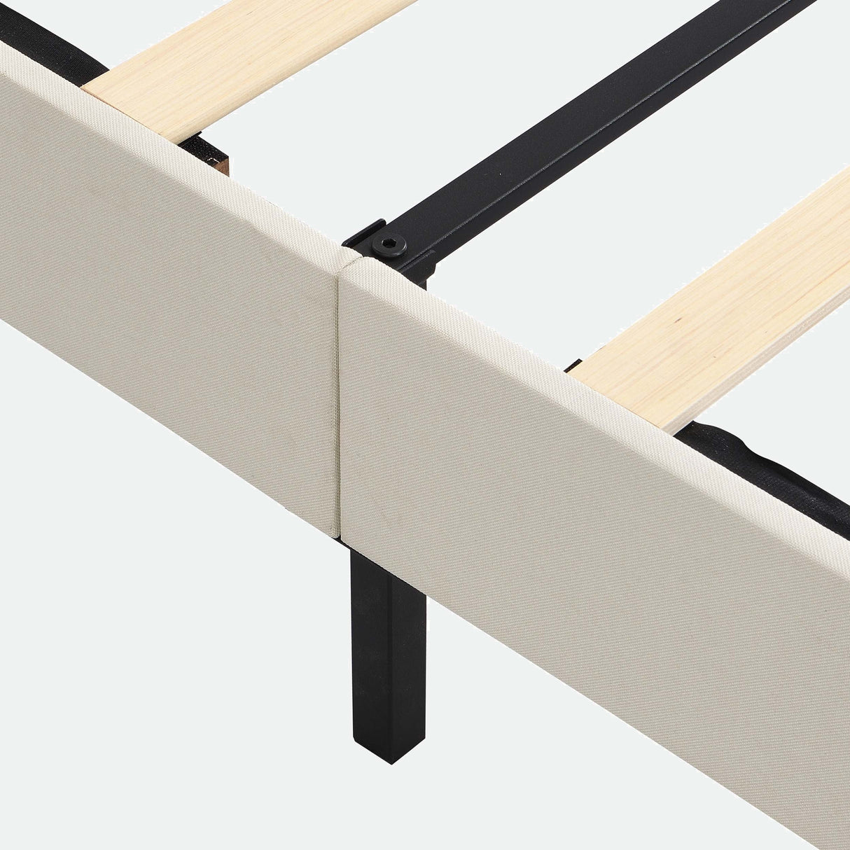 Platform Bed Frame with Fabric Upholstered Headboard and Wooden Slats