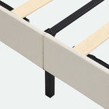Platform Bed Frame with Fabric Upholstered Headboard and Wooden Slats
