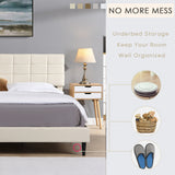 Platform Bed Frame with Fabric Upholstered Headboard and Wooden Slats