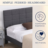 Platform Bed Frame with Fabric Upholstered Headboard and Wooden Slats