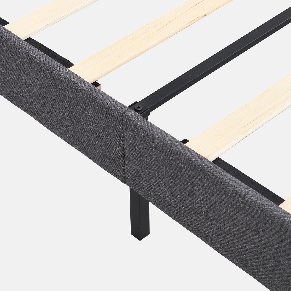 Platform Bed Frame with Fabric Upholstered Headboard and Wooden Slats