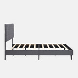 Platform Bed Frame with Fabric Upholstered Headboard and Wooden Slats