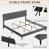 Platform Bed Frame with Fabric Upholstered Headboard and Wooden Slats