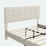 Platform Bed Frame with Fabric Upholstered Headboard and Wooden Slats