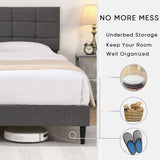 Platform Bed Frame with Fabric Upholstered Headboard and Wooden Slats