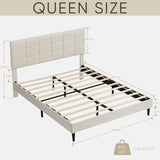 Platform Bed Frame with Fabric Upholstered Headboard and Wooden Slats