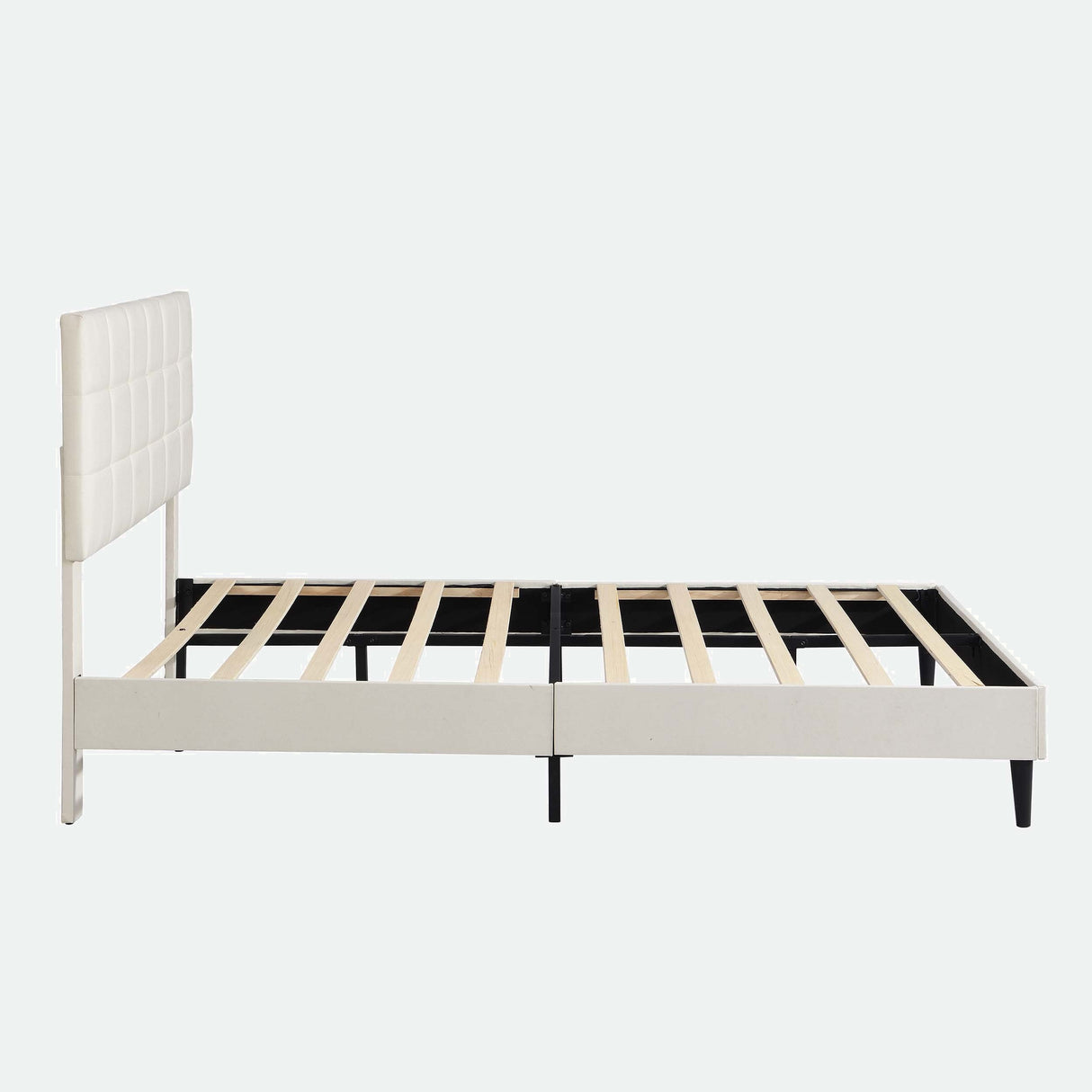Platform Bed Frame with Fabric Upholstered Headboard and Wooden Slats