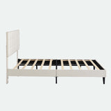 Platform Bed Frame with Fabric Upholstered Headboard and Wooden Slats