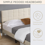Platform Bed Frame with Fabric Upholstered Headboard and Wooden Slats