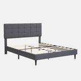 Platform Bed Frame with Fabric Upholstered Headboard and Wooden Slats
