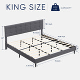 Platform Bed Frame with Fabric Upholstered Headboard and Wooden Slats