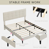 Platform Bed Frame with Fabric Upholstered Headboard and Wooden Slats