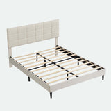 Platform Bed Frame with Fabric Upholstered Headboard and Wooden Slats
