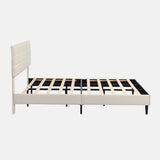 Platform Bed Frame with Fabric Upholstered Headboard and Wooden Slats