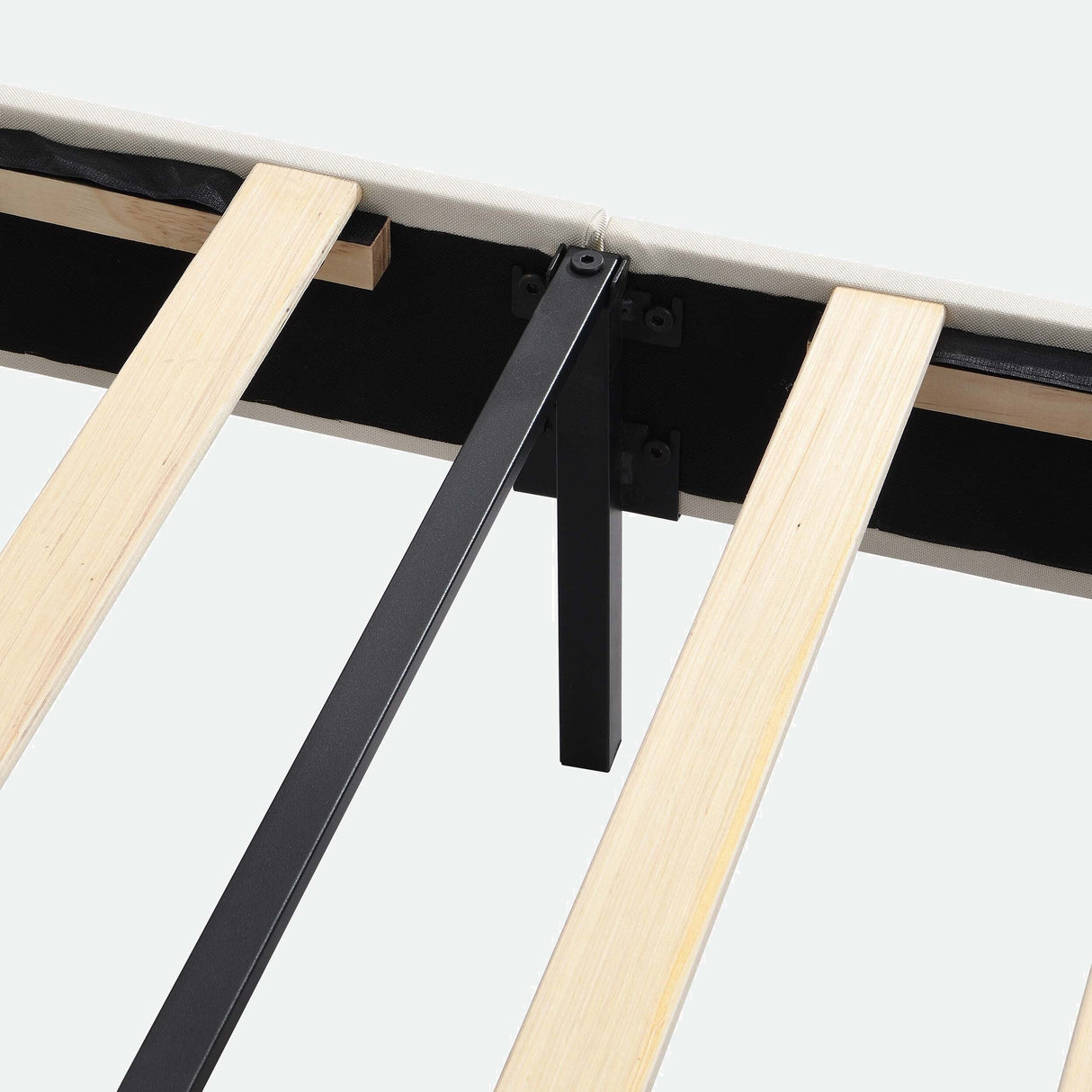 Platform Bed Frame with Fabric Upholstered Headboard and Wooden Slats