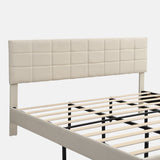 Platform Bed Frame with Fabric Upholstered Headboard and Wooden Slats