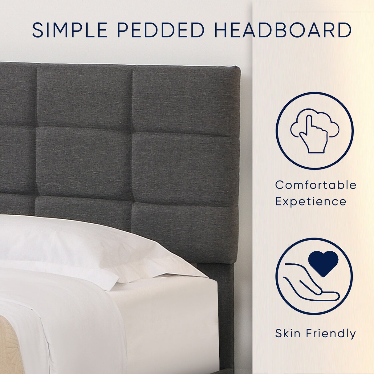 Platform Bed Frame with Fabric Upholstered Headboard and Wooden Slats