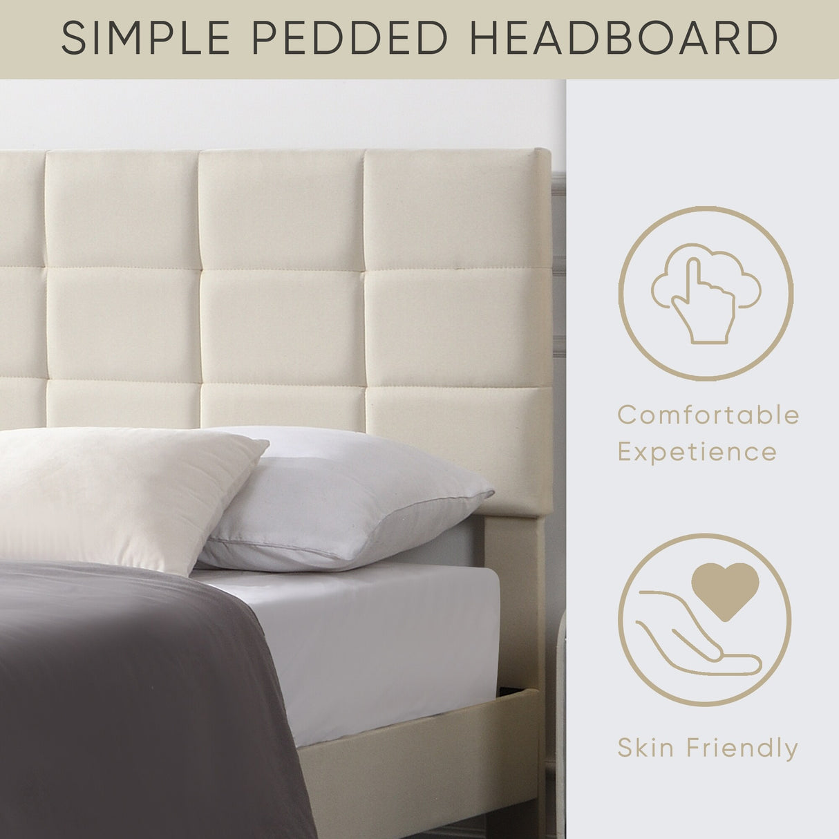 Platform Bed Frame with Fabric Upholstered Headboard and Wooden Slats