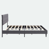 Platform Bed Frame with Fabric Upholstered Headboard and Wooden Slats